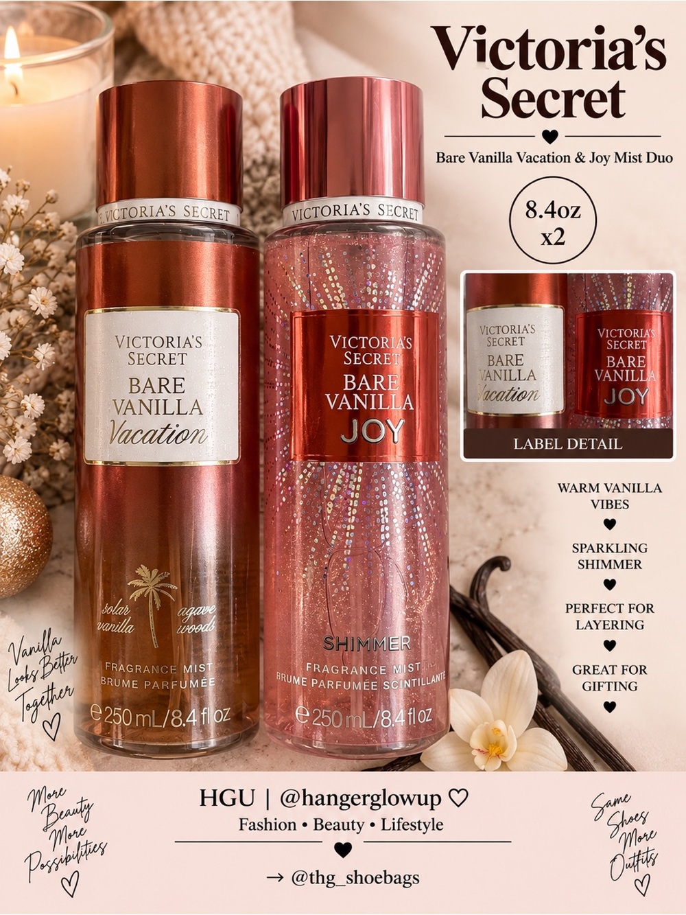 Victoria’s Secret Bare Vanilla Vacation Joy Shimmer Mist Bundle 8.4oz